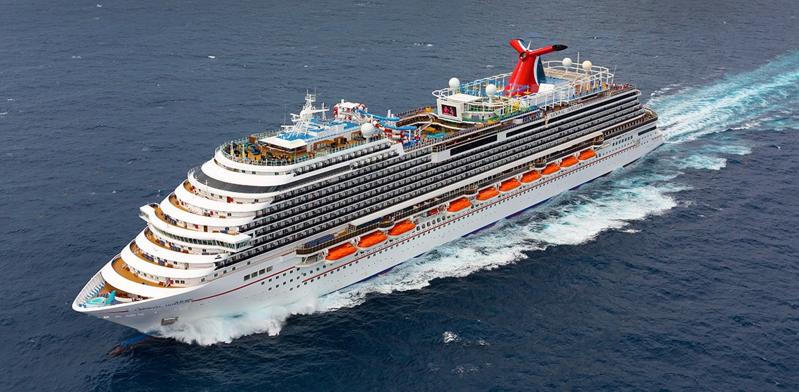 Carnival Horizon cruise ship in the ocean on a clear day.