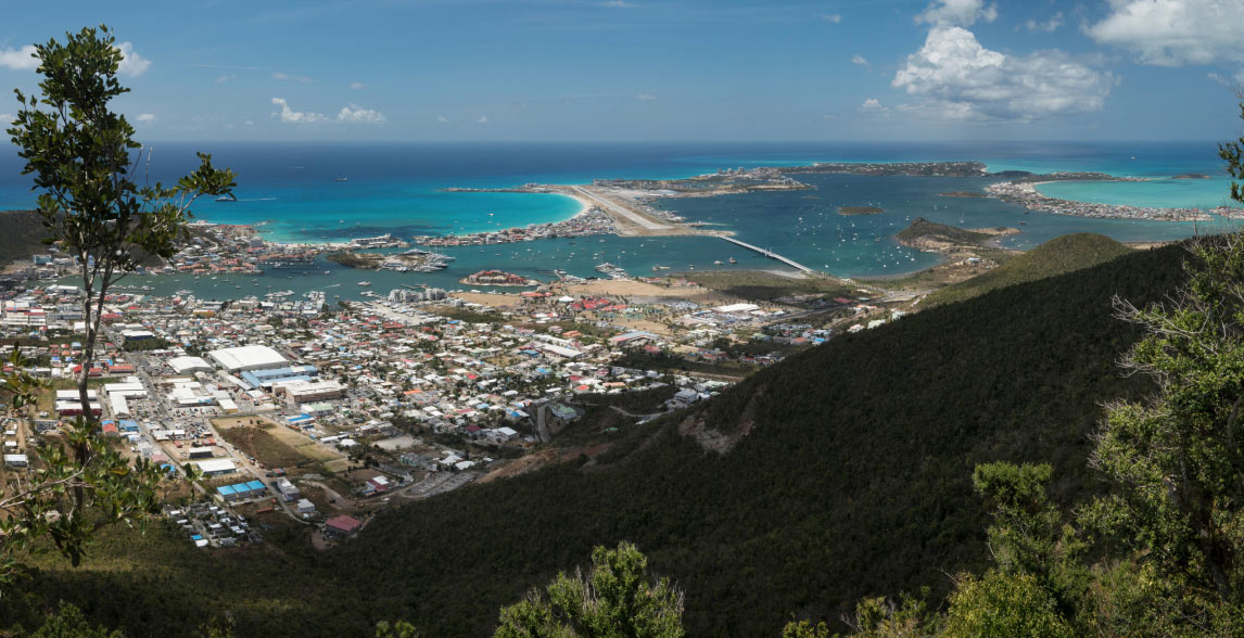 Aerial view of St Martin in the Caribbean.