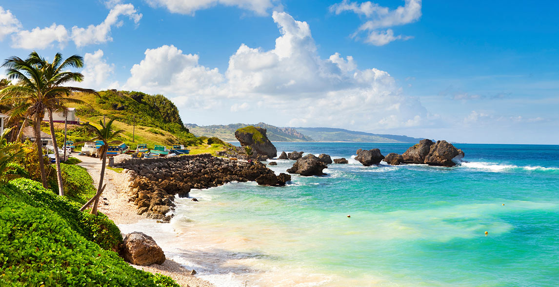 Coast line of Barbados with crystal clear water.