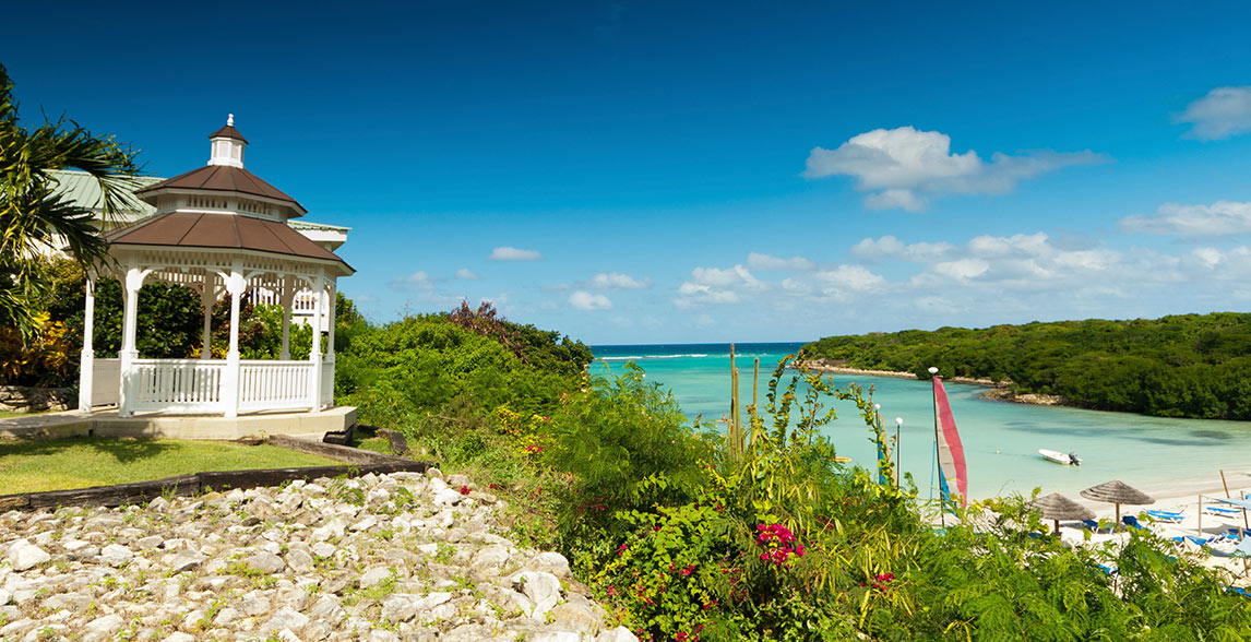 Beach view on a beautiful day in Antigua.