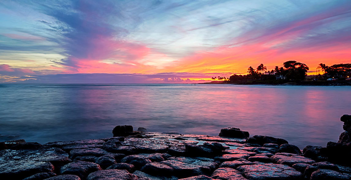 Ocean sunset view in Maui, Hawaii.