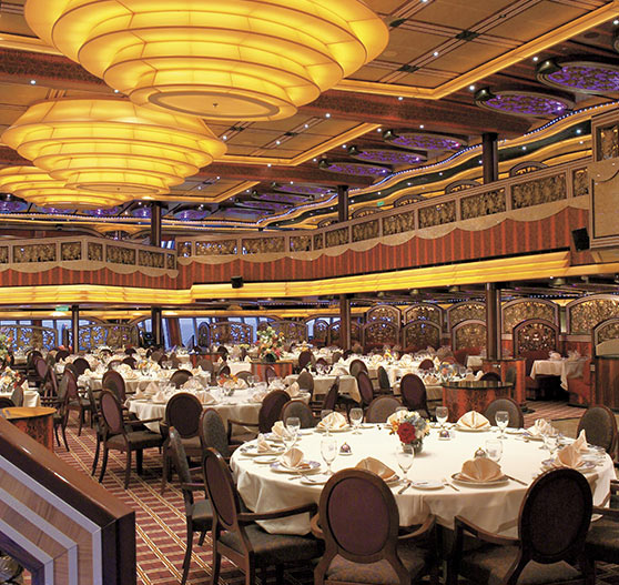 Dining room interior on Carnival Freedom.