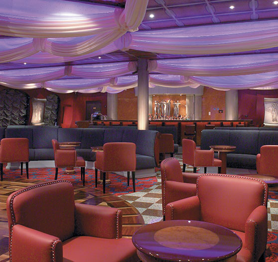 Lounge bar interior on Carnival Freedom.