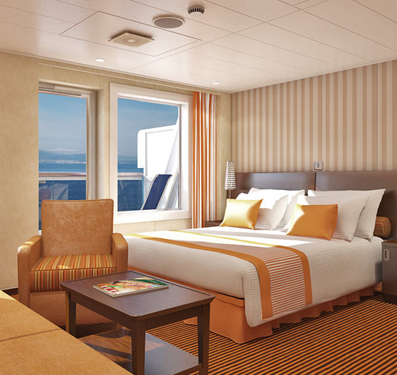 Junior suite interior stateroom on Carnival Freedom.