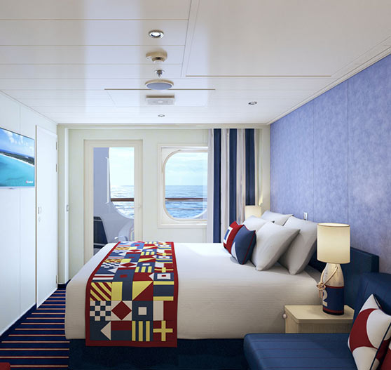 Family harbor cove balcony suite stateroom on Carnival horizon.