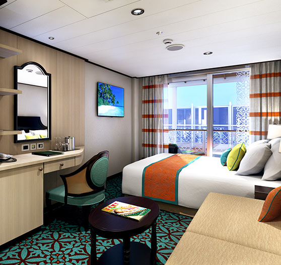 Havana Cabana suite stateroom interior on Carnival horizon.