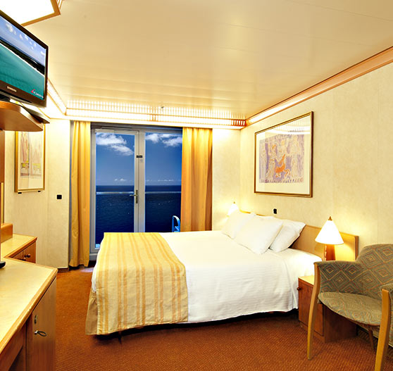 Balcony view stateroom on Carnival Legend.