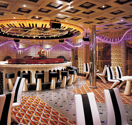 Lounge and bar interior on Carnival Liberty.