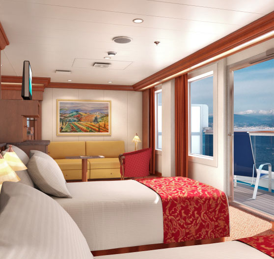 Ocean suite stateroom interior on Carnival Liberty.