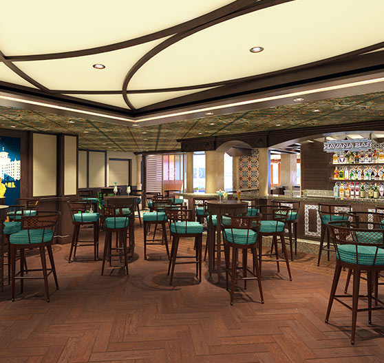 Havana plaza bar render on Carnival Panorama.