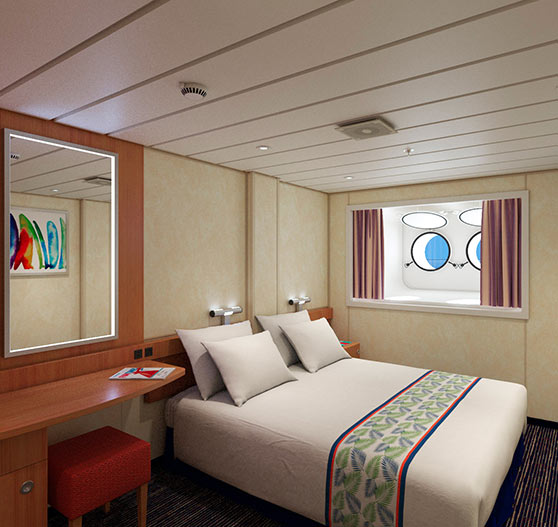 Interior stateroom on Carnival paradise.