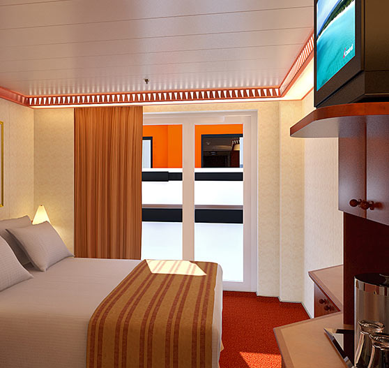 Interior window view stateroom on Carnival Pride.