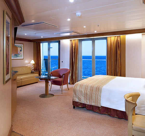 Junior suite stateroom on Carnival Spirit.