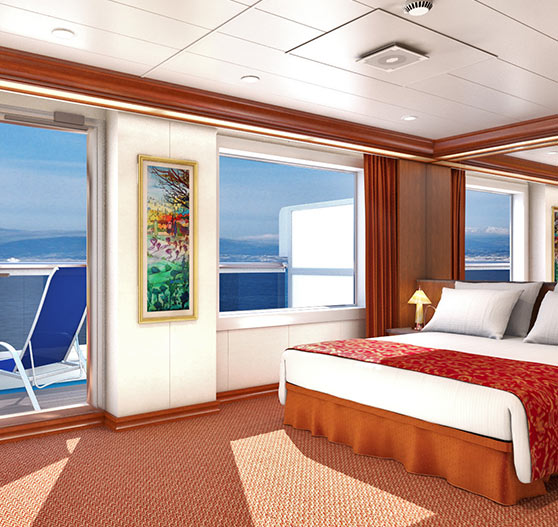 Grand suite stateroom interior on Carnival Splendor.
