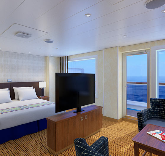 Grand suite stateroom interior on Carnival Sunrise.