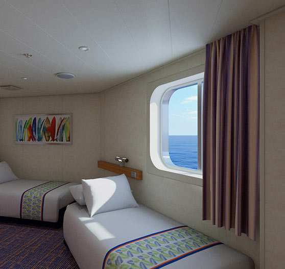 Interior window view stateroom on Carnival Sunrise.