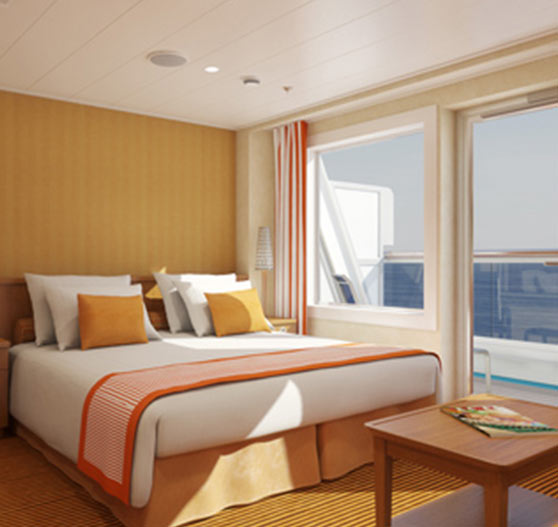 Ocean suite stateroom interior on Carnival Sunshine.