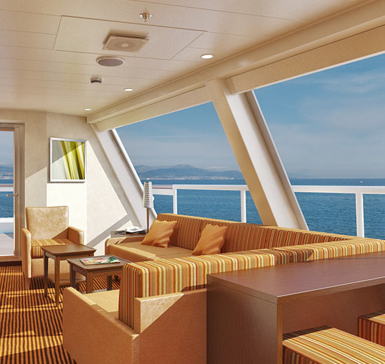 Captain suite stateroom interior on carnival valor.
