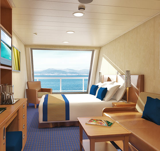 Scenic ocean view stateroom interior on carnival valor.