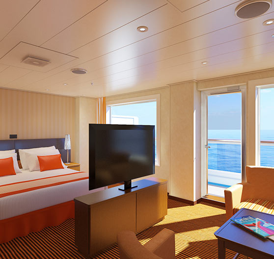 Grand suite stateroom interior on Carnival victory.