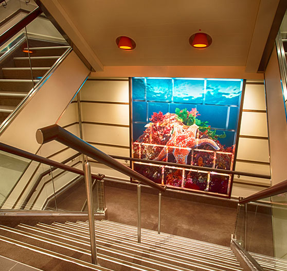 Interior stairway on carnival vista.