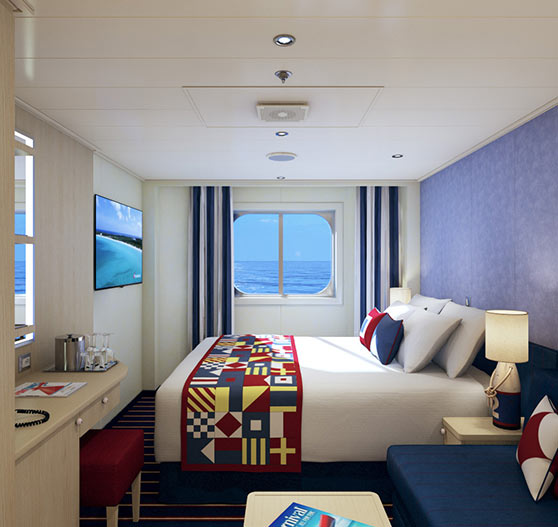 Family harbor ocean view stateroom on carnival vista.