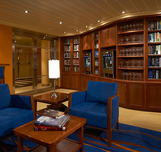 Interior of the library bar on Carnival Breeze.