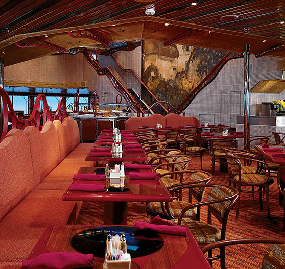 Dining area interior on Carnival Conquest.