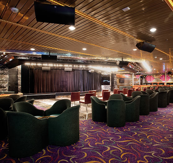 Interior of lounge starlight stage on Carnival Ecstasy.