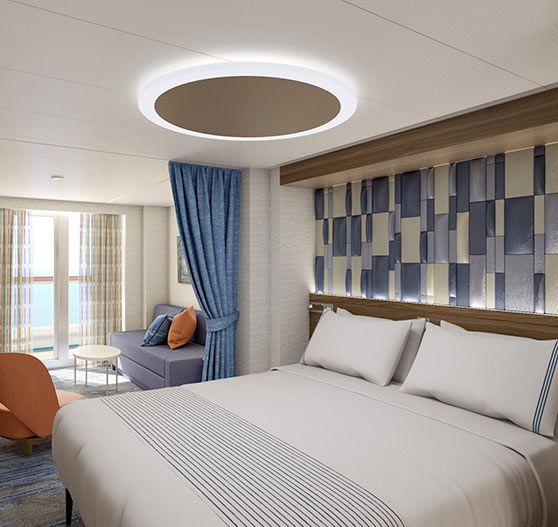 Interior of ocean suite stateroom on Mardi Gras.